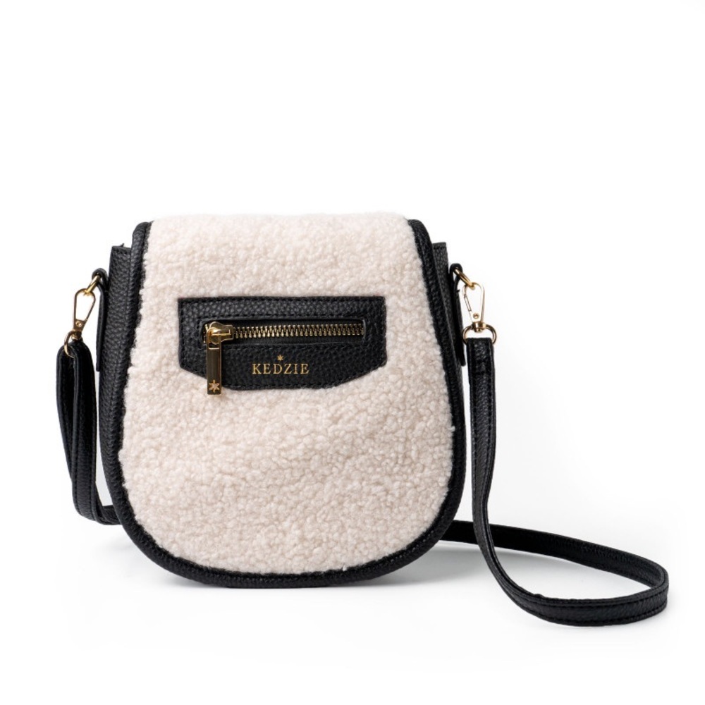Kedzie Black & Ivory Camden Sherpa Crossbody Bag Plus 2 Extra Sherpa Straps - Picture 7 of 9